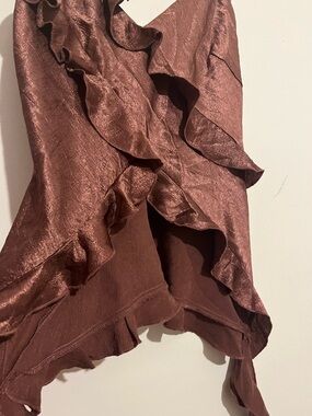 Tilly's Shimmery Brown Asymmetrical Ruffle Top